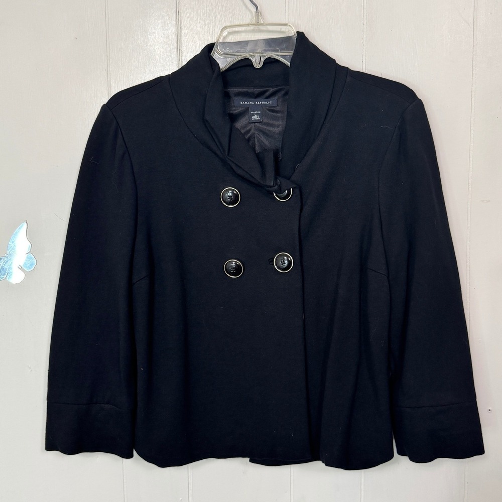 Banana Republic Womens Black Blazer Jacket Size Large Shawl Collar Button Front